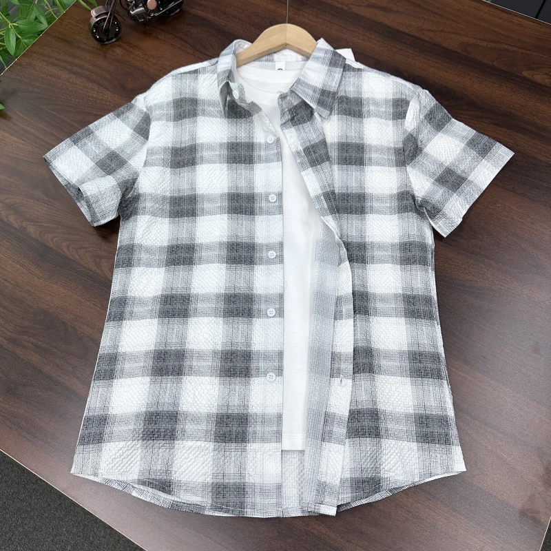 【轻奢品质】夏季男士泡泡纱冰丝衬衫短袖高弾免烫数码印花衬衣男