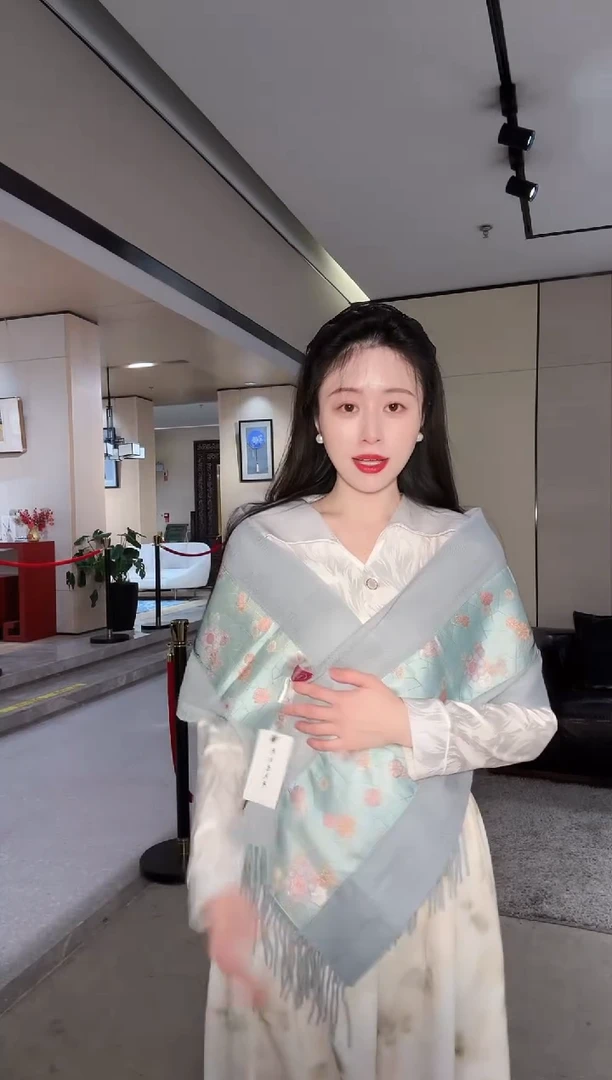 朝烟 织锦羊绒围巾（香水绿）