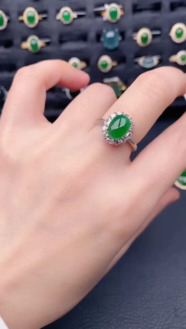 银S925镶嵌戒指翡翠天然a货翡翠256