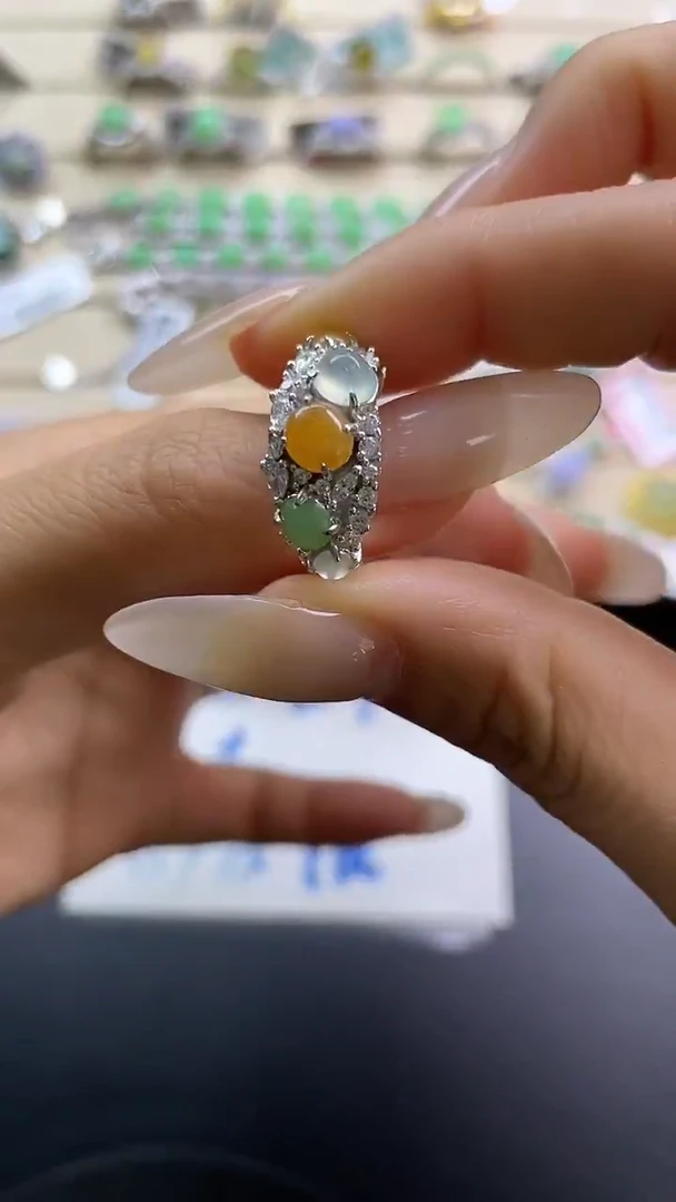 银S925镶嵌戒指翡翠翡翠 蛋面 银S925镶嵌