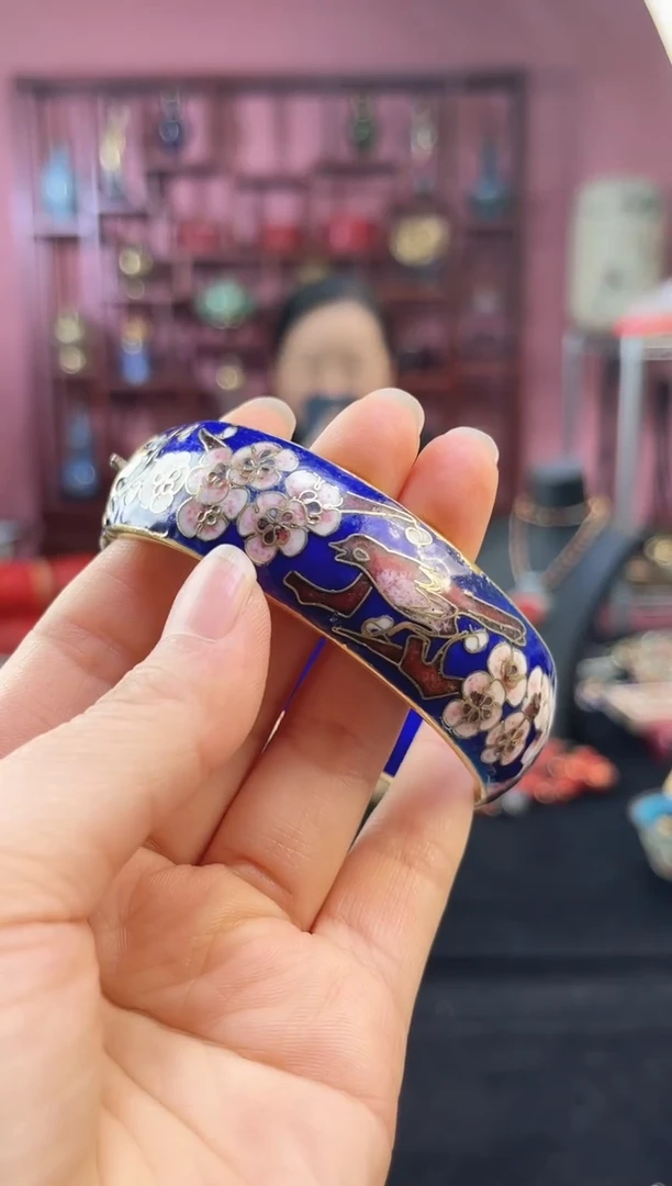 非遗 景泰蓝喜上眉梢开口镯 58-65 宝蓝