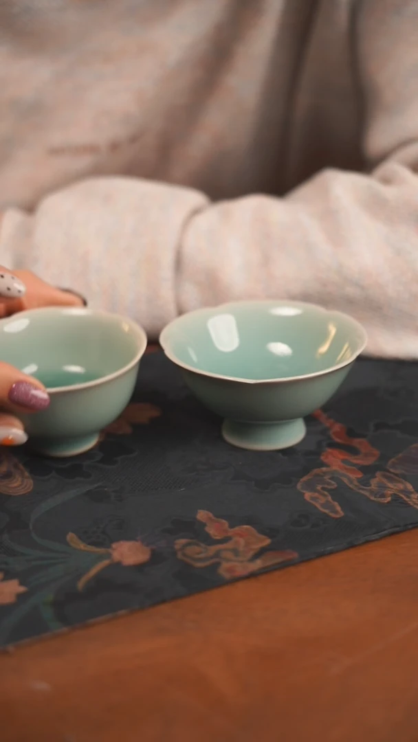 粉青花口杯一大一小两只装