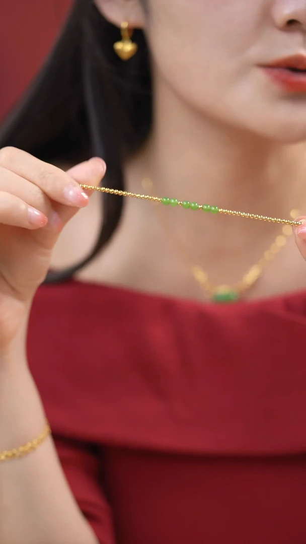 【闪购商品】和田玉手链18K金镶嵌苹果绿手链