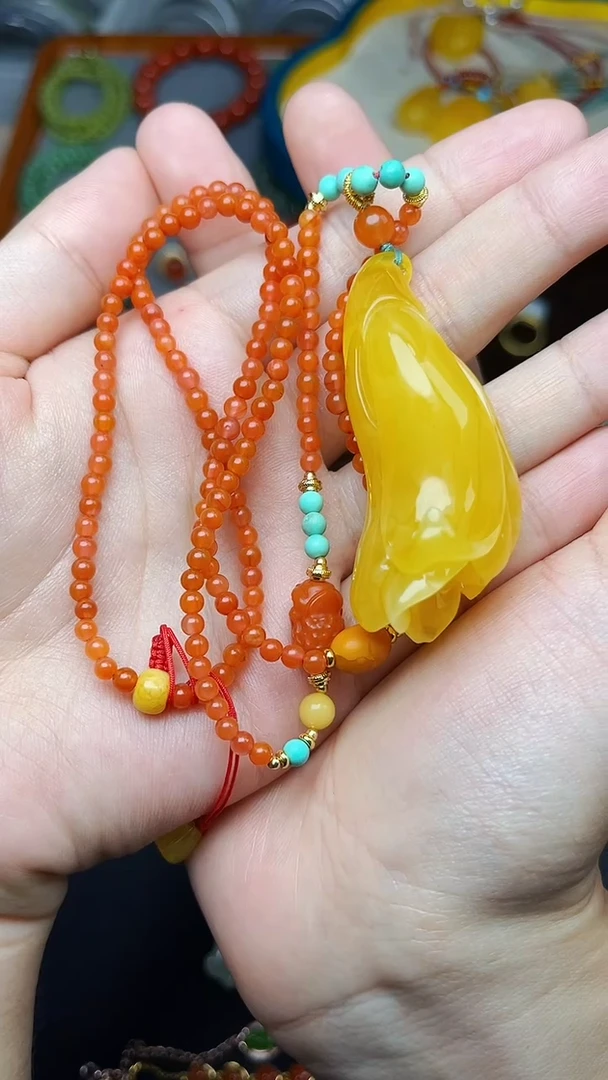 蜜蜡颈饰未镶嵌米*玉兰花 06