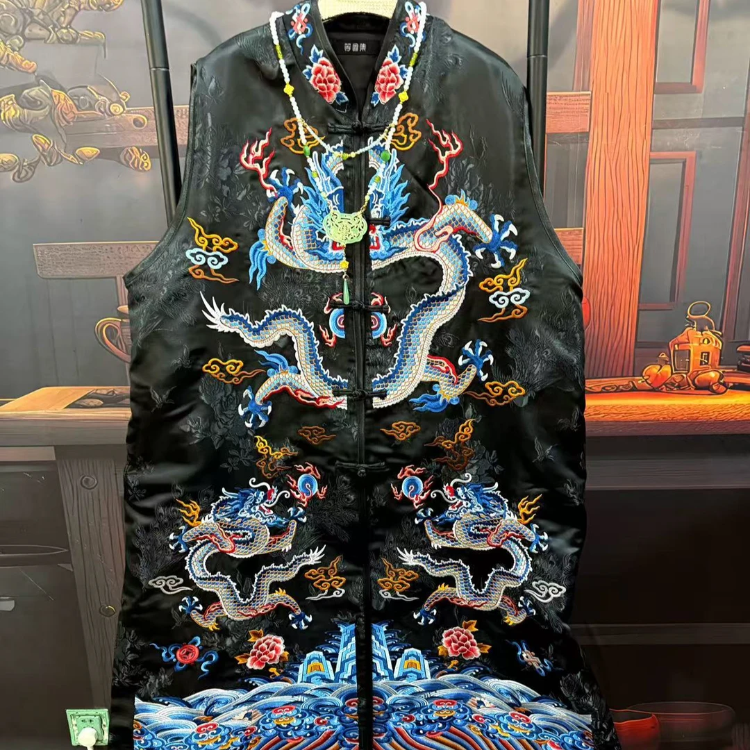 等闲集国风新中式重工刺绣三龙马甲长款