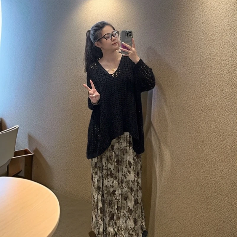 【M.E】复古水墨扎染半身裙显瘦百褶大摆遮胯高腰a字裙女潮