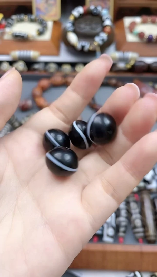 玛瑙/玉髓珠珠未镶嵌黑白药师单珠多样性发1个