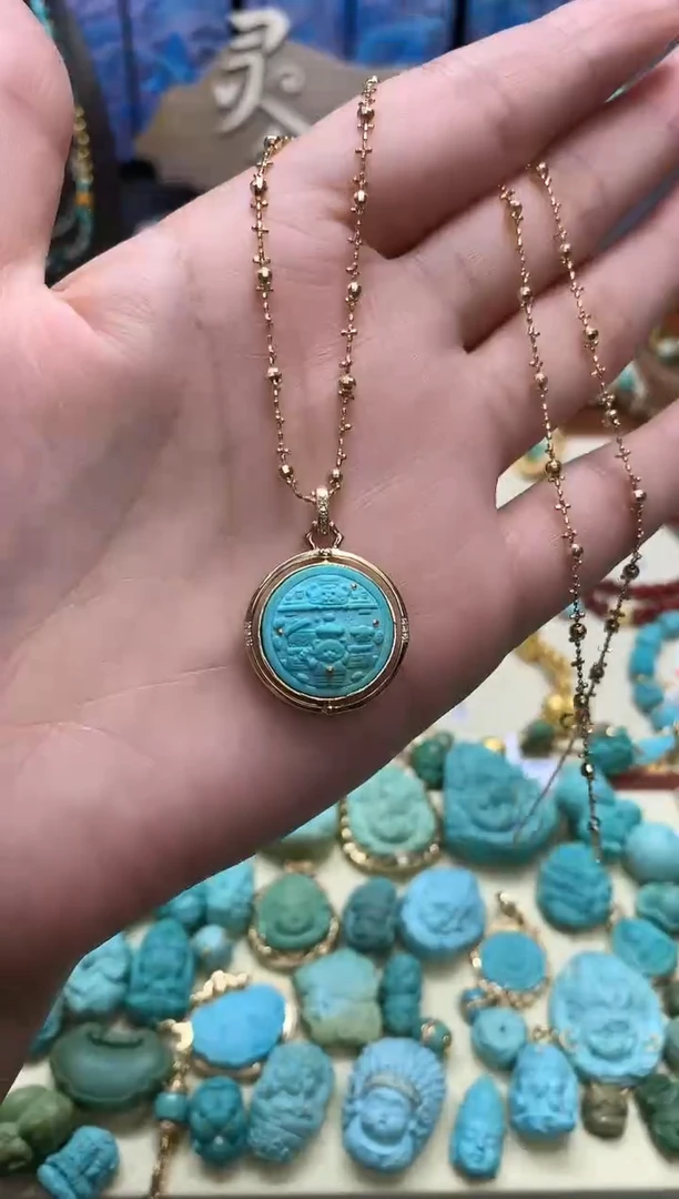 绿松石18K金镶嵌吊坠(不含链)精工绿松石小熊