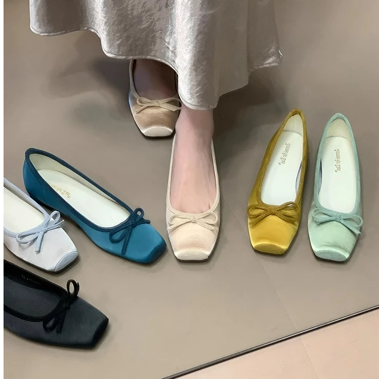 法式气质小众温柔2025新款气质晚风芭蕾鞋缎面蝴蝶结内增高单鞋女
