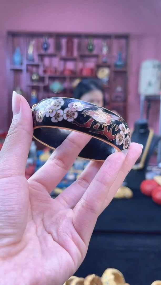 非遗 景泰蓝喜上眉梢开口镯 58-64 黑色