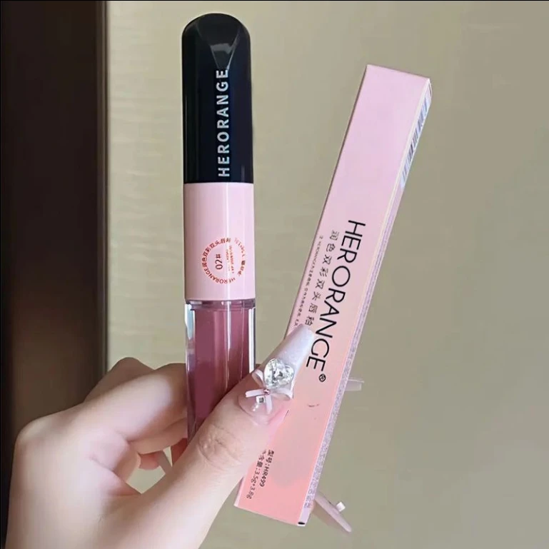 一顶两~双头精华镜面口红水光红唇唇彩显白哑光不易粘杯不易掉色