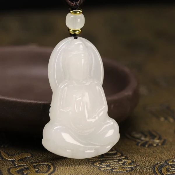 天然新疆玉石观音玉吊坠颈饰挂坠金丝玉平安无事大气直播间Y662