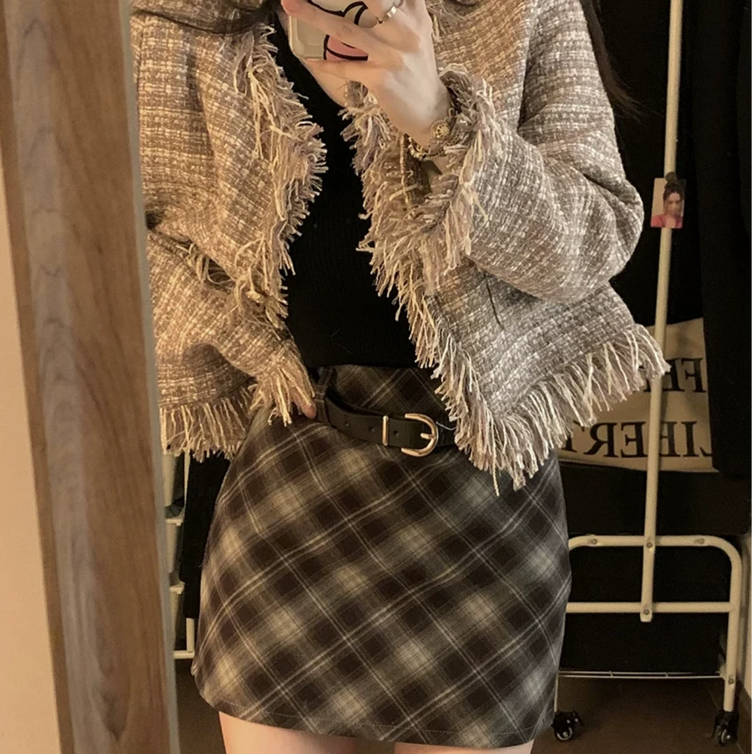 宣A非主图秋冬新款复古毛呢半身短裙短裤女百搭款，默认微瑕