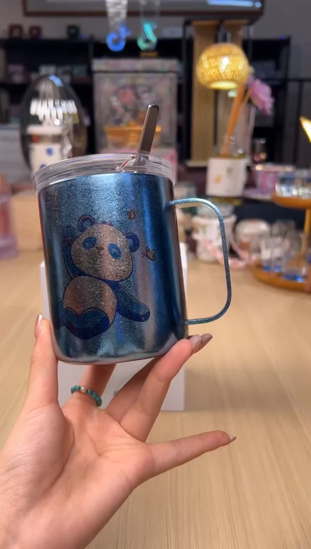 123採光熊猫盖杯（蓝色）