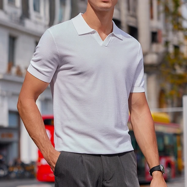 费韦戈摩夏季商务休闲男士短袖时尚潮流薄款透气纯色百搭Polo衫