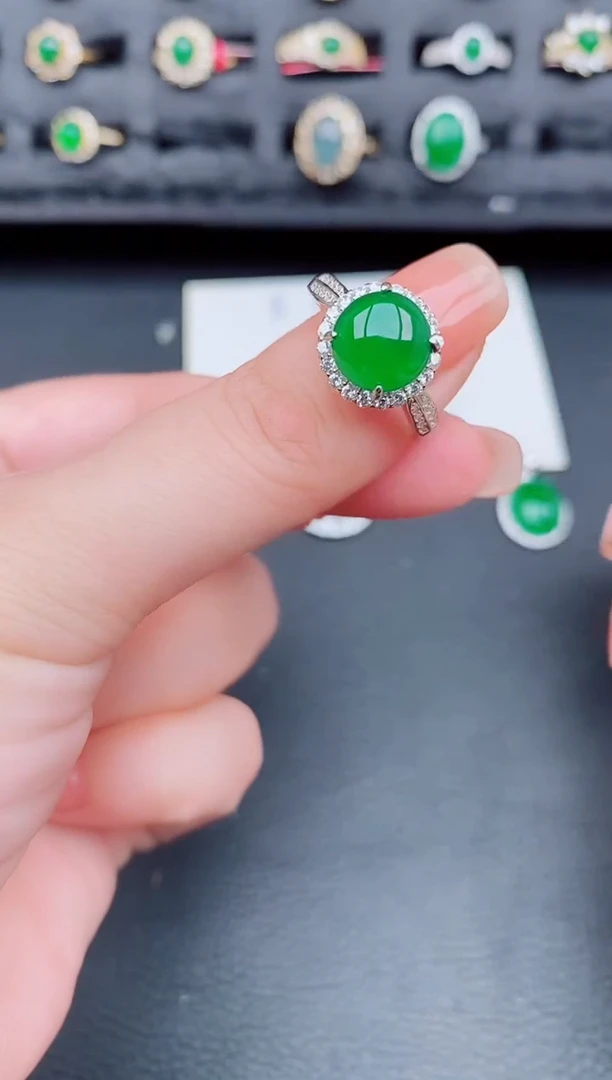 翡翠戒指银S925镶嵌天然a货翡翠92