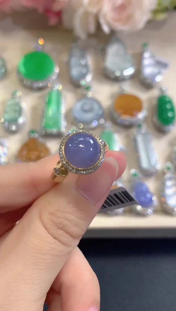 18K金镶嵌戒指翡翠春日珠宝 C67紫货有色差