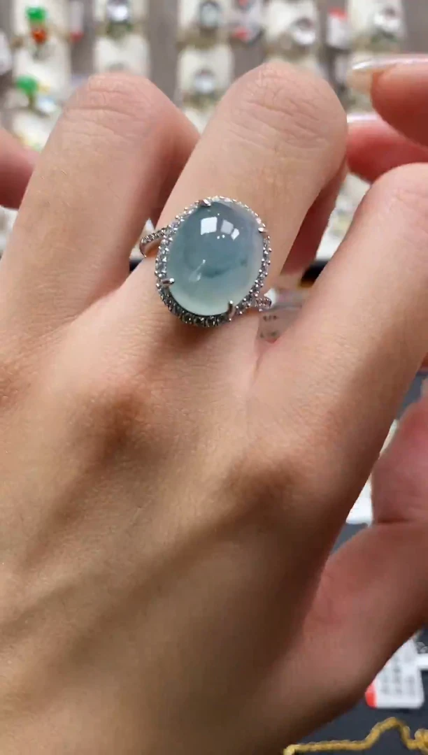 银S925镶嵌戒指翡翠天然A货翡翠64