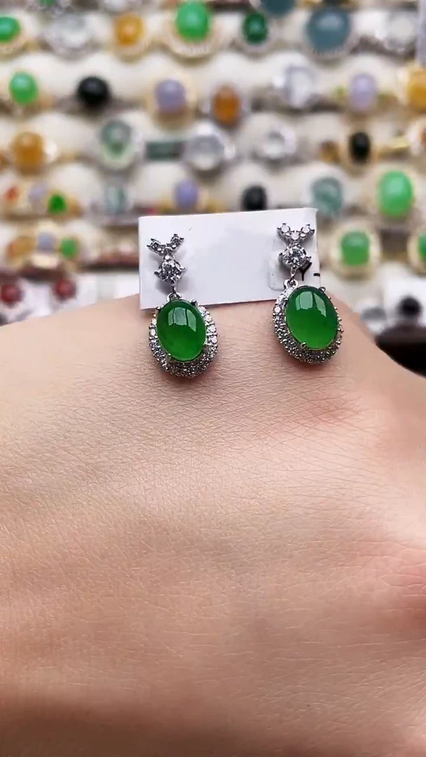 银S925镶嵌翡翠耳饰44