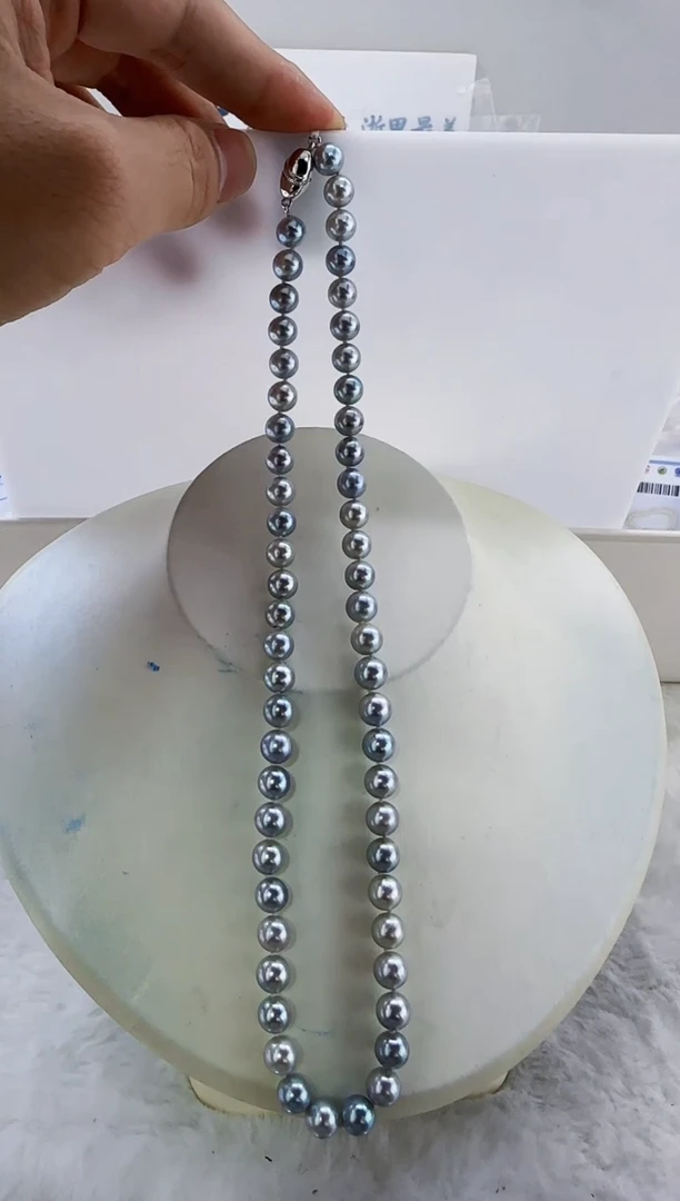 未镶嵌海水珍珠DA海水灰珠串链7-8   y509