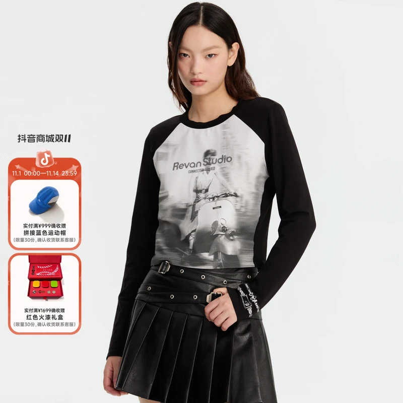 REVAN芮范趣味闪粉印手表长袖T恤RM91001087