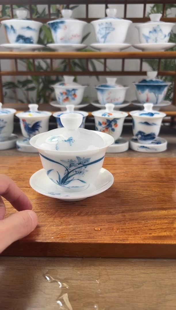 微瑕高冰兰花150ml三才盖碗