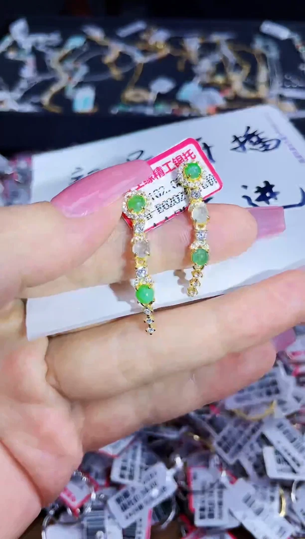 银S925镶嵌戒指翡翠天然缅甸A货翡翠