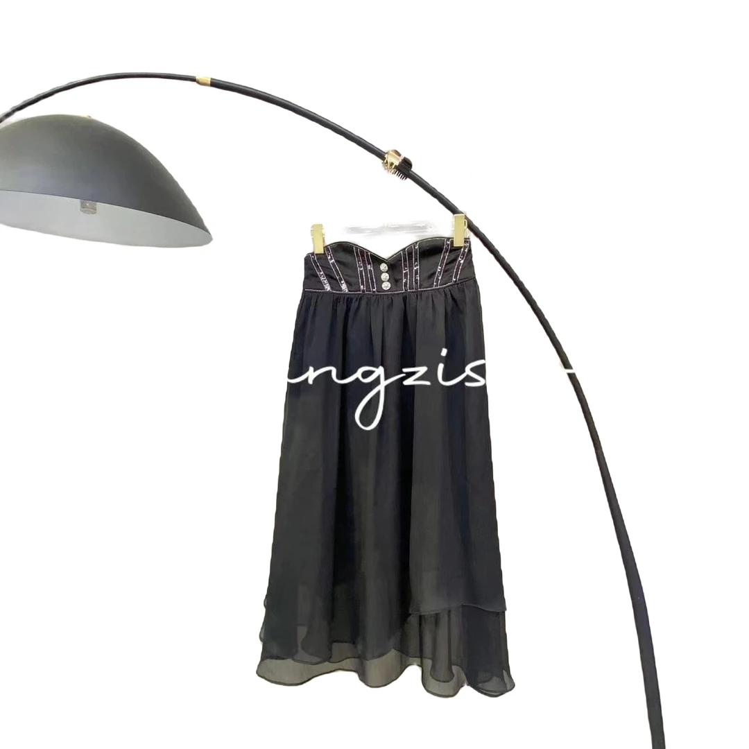 设计师定制顺羽皱下摆不规则半身裙ML296高腰时尚休闲夏季黑色