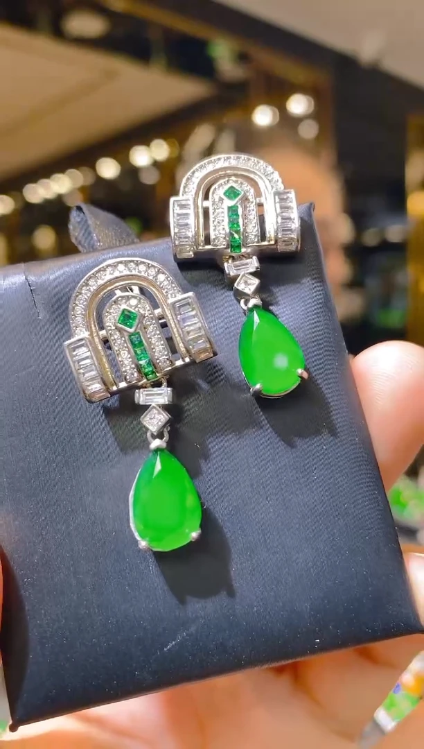 【闪购商品】翡翠耳饰银S925镶嵌079 （多样性发货）