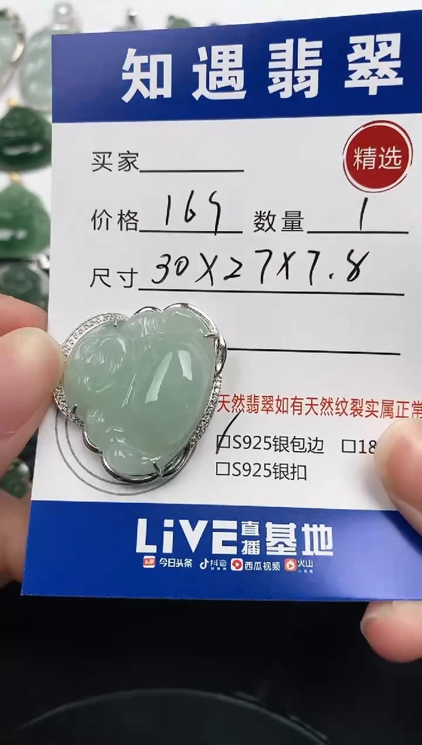 颈饰银S925镶嵌翡翠挂件