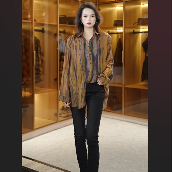 百搭衬衫长袖女长袖显瘦2025春季新款衬衣复古宽松衬衣250217088