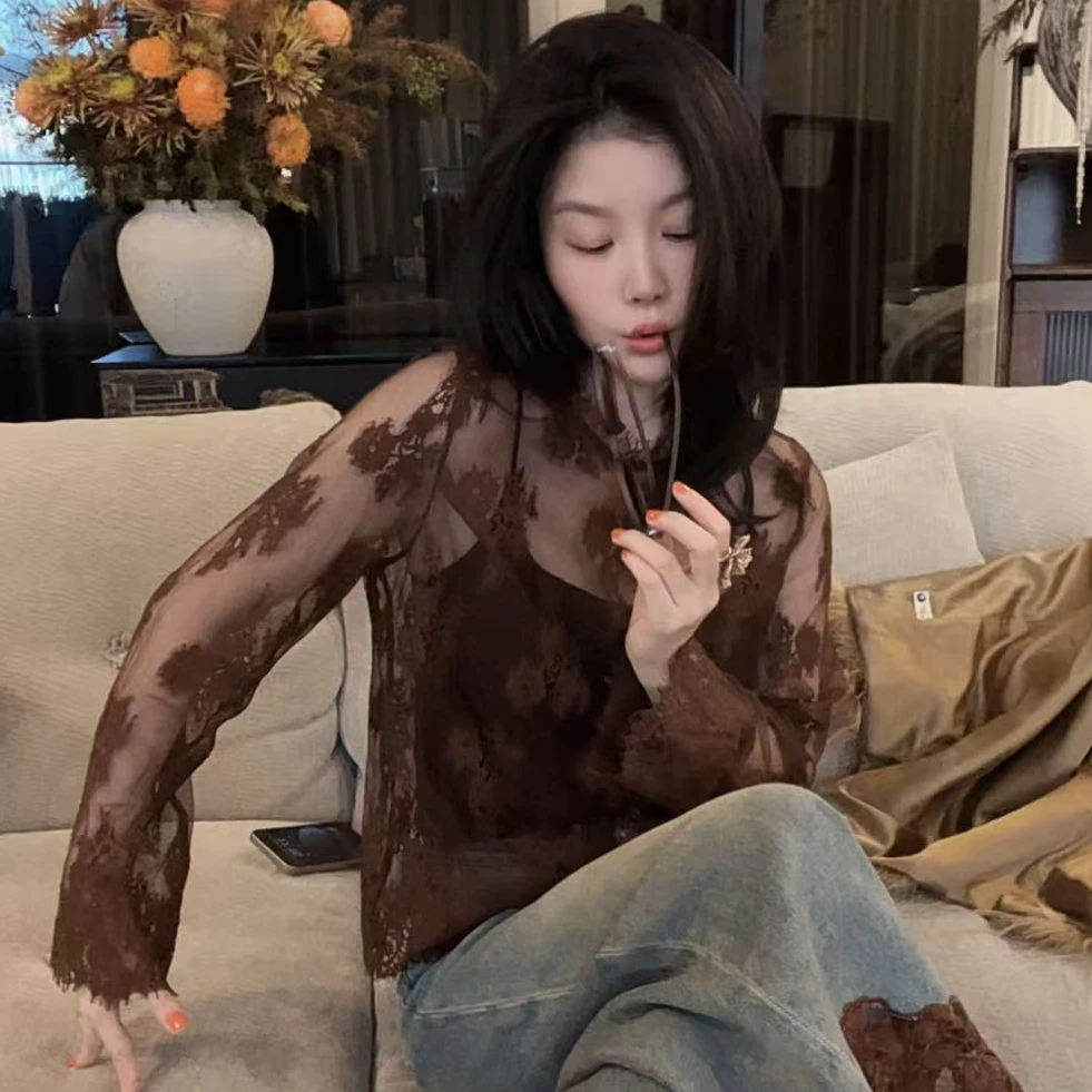 【悦悦专属】秋季重工浮影刺绣百搭蕾丝长袖衬衣Y860