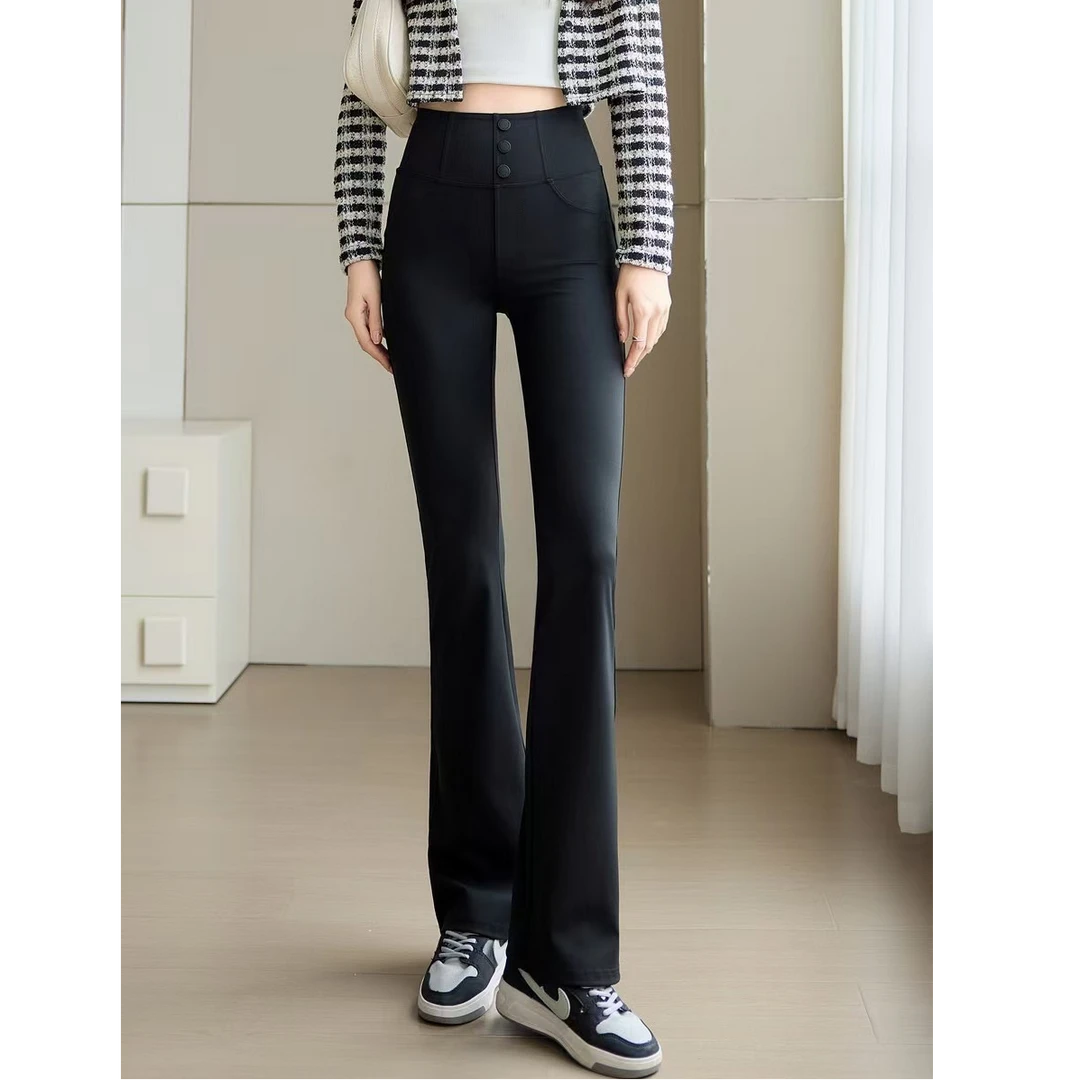 【小敏】上新冬季加绒加厚马蹄显瘦高腰微喇裤5009