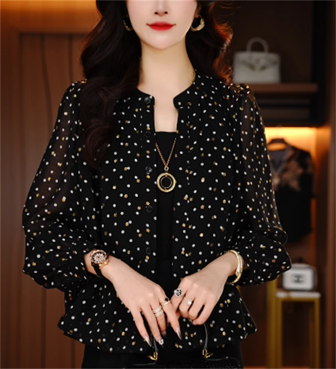 诺诗 新款衬衣女时尚显瘦优雅轻奢印花百搭套头上衣V25Z118