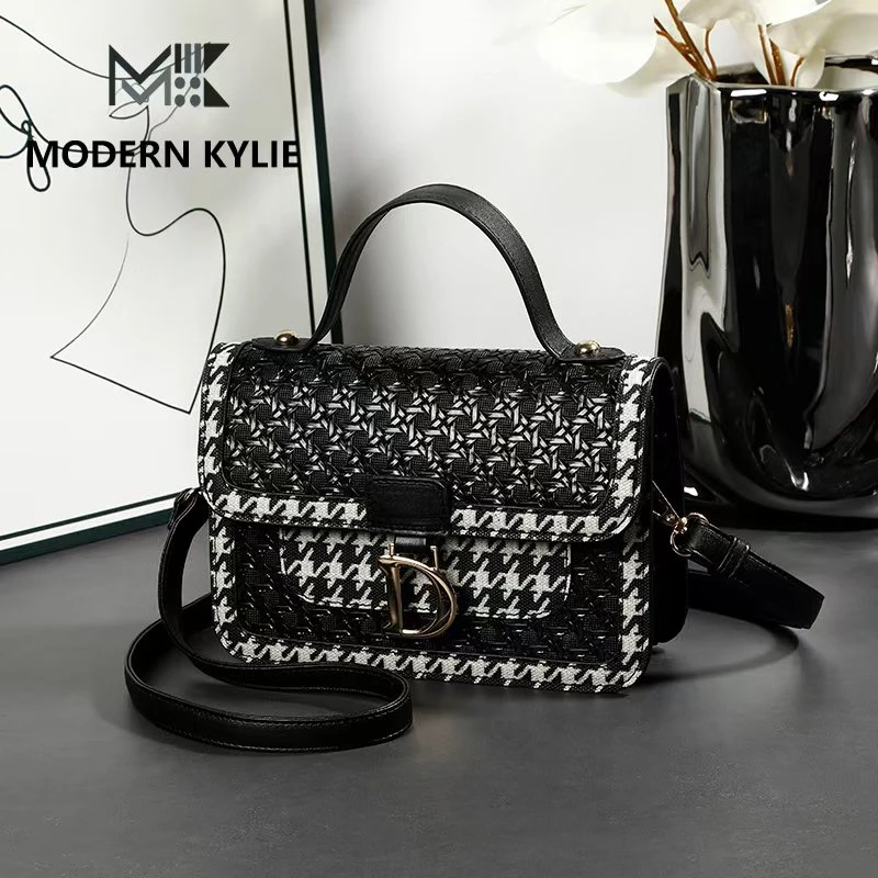 编织时尚新款黑色手提百搭斜挎包H612