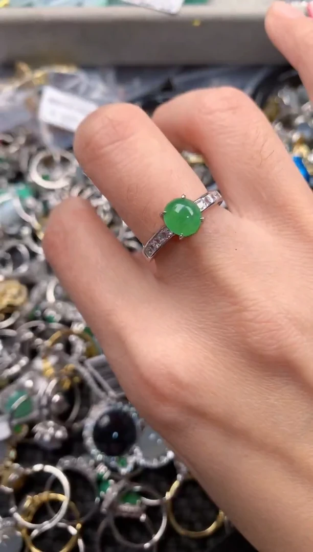 银S925镶嵌戒指翡翠555     10