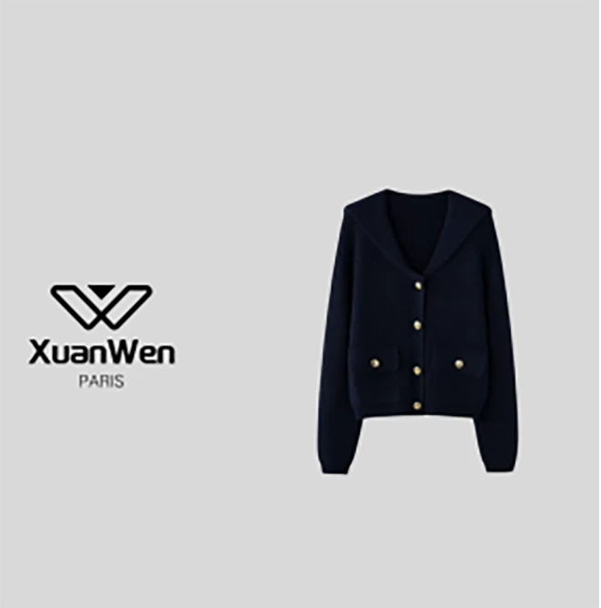 XW 时尚女士海军领藏蓝色长袖针织衫-2054