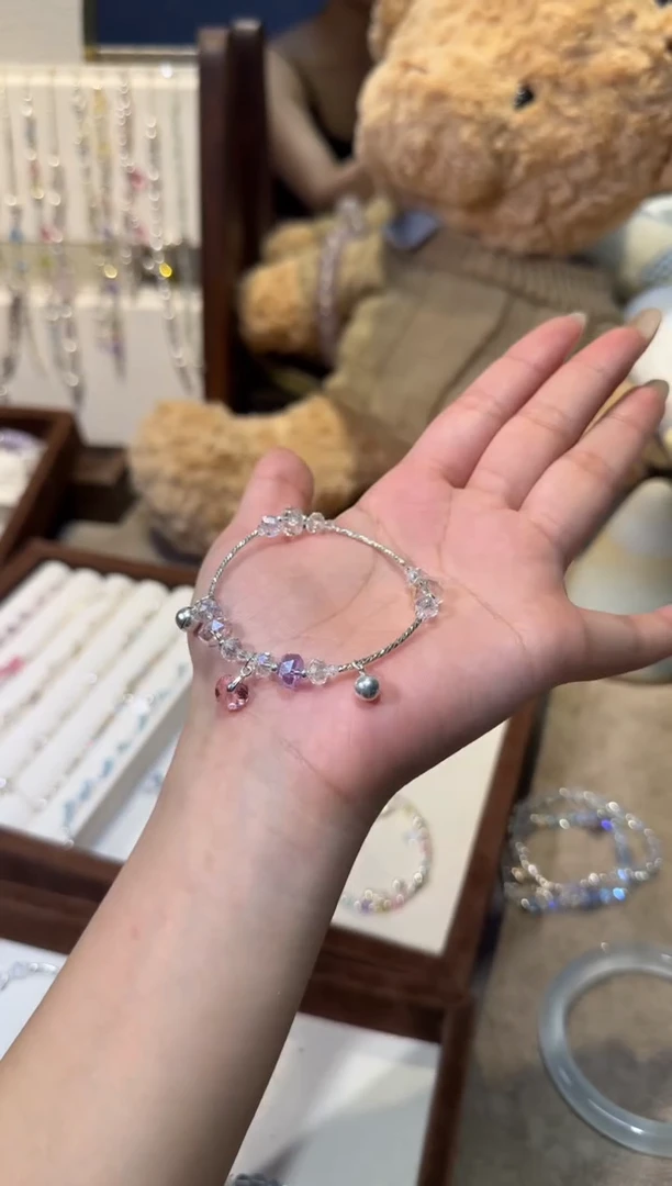 银S925镶嵌手链水晶弯管铃铛华子