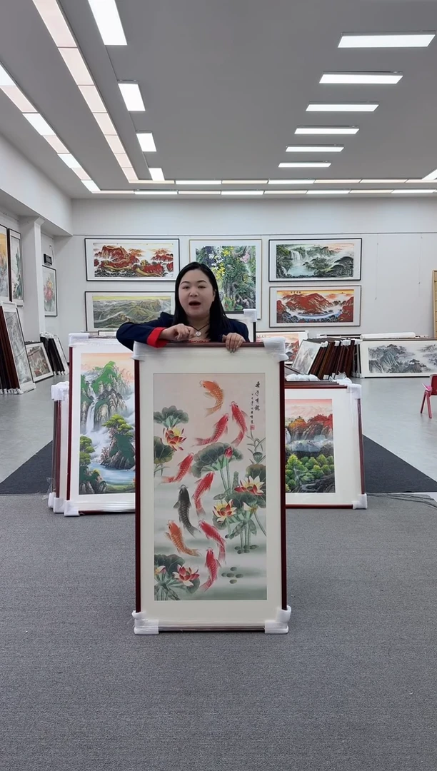 国画手绘125*65连年有余