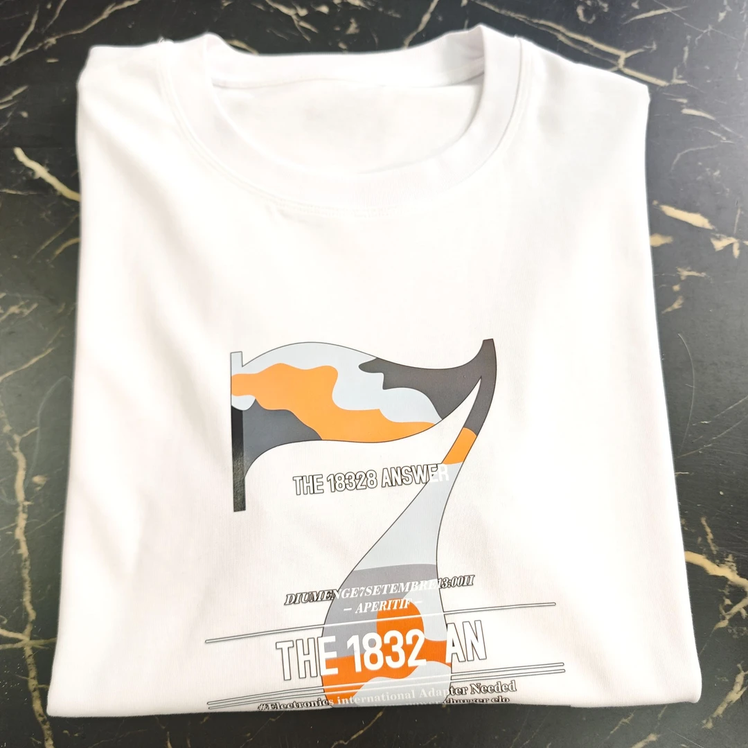 100%棉防水防污数字7凉感短袖潮流T恤男女款