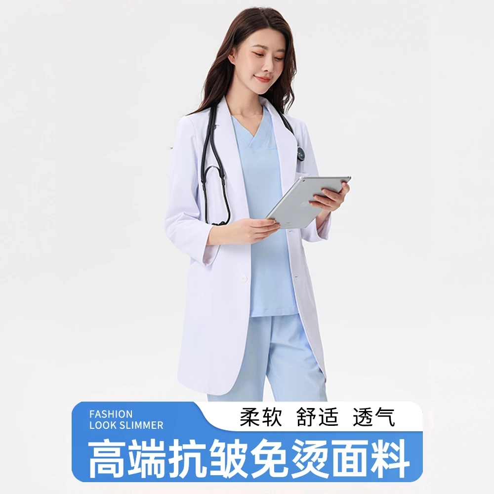 高档中长款白大褂女医生工作服西装小褂口腔医生美容院短款护士服
