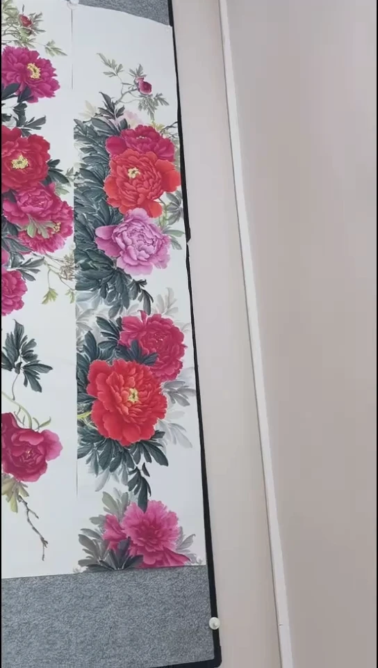 国画小六尺对开牡丹作品