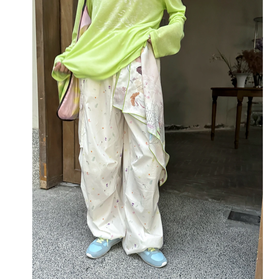 REREK  立体口袋松紧腰印花工装裤2025春夏 R25B04226101