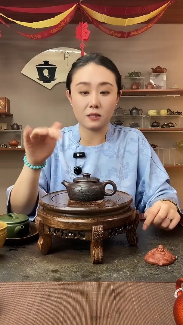 茶壶紫砂花开富贵福运扁韵 赤龙血砂 范俊美