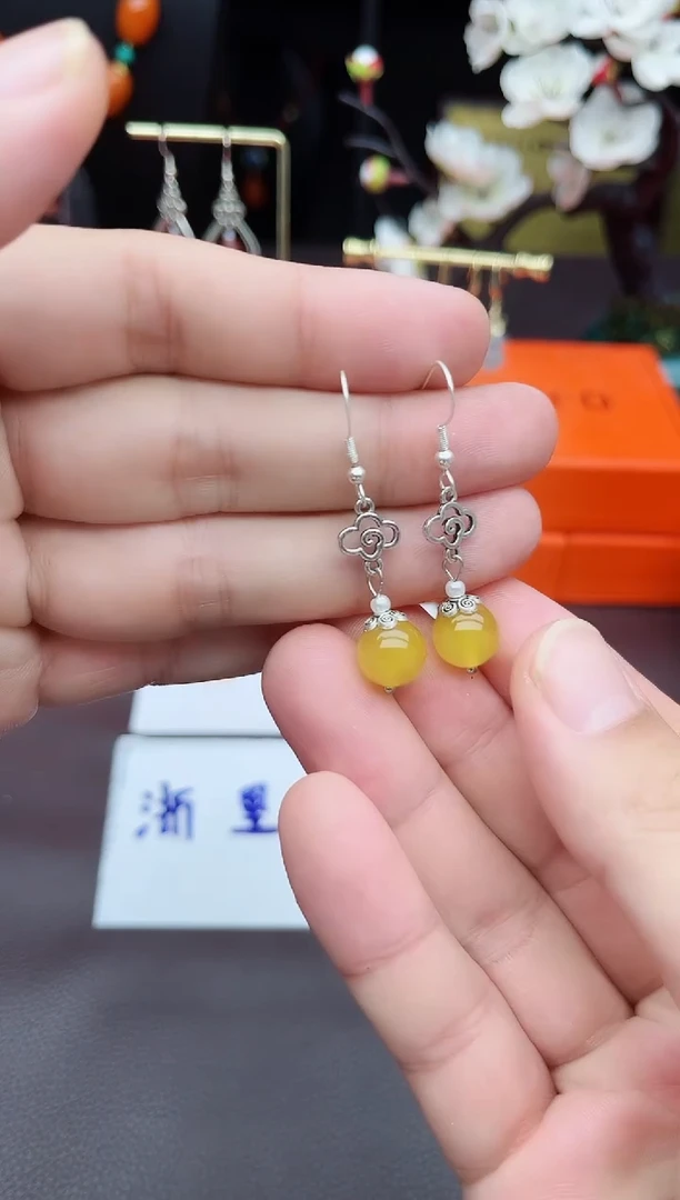 玛瑙/玉髓耳饰银S925镶嵌702000