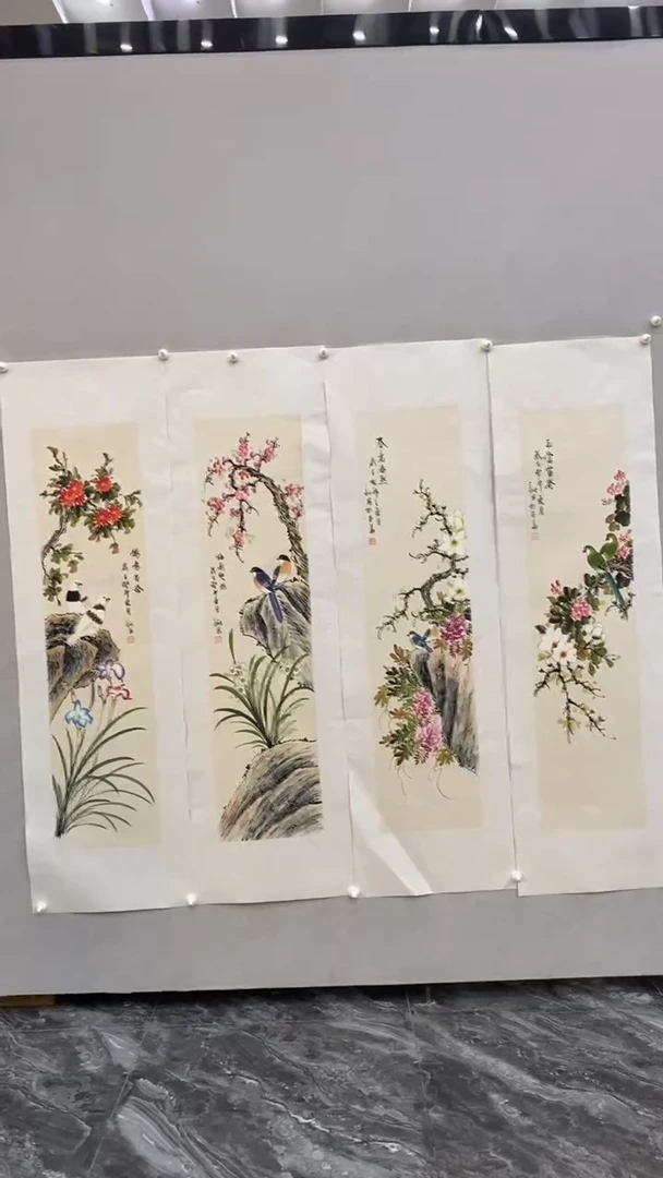 国画李新社李新社花鸟四条屏