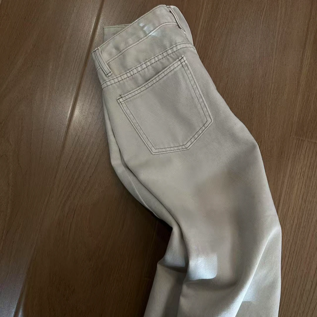 高品质直筒显瘦茶米色牛仔裤