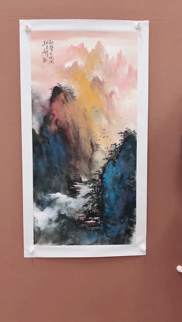 国画李文峰三尺整张泼彩山水