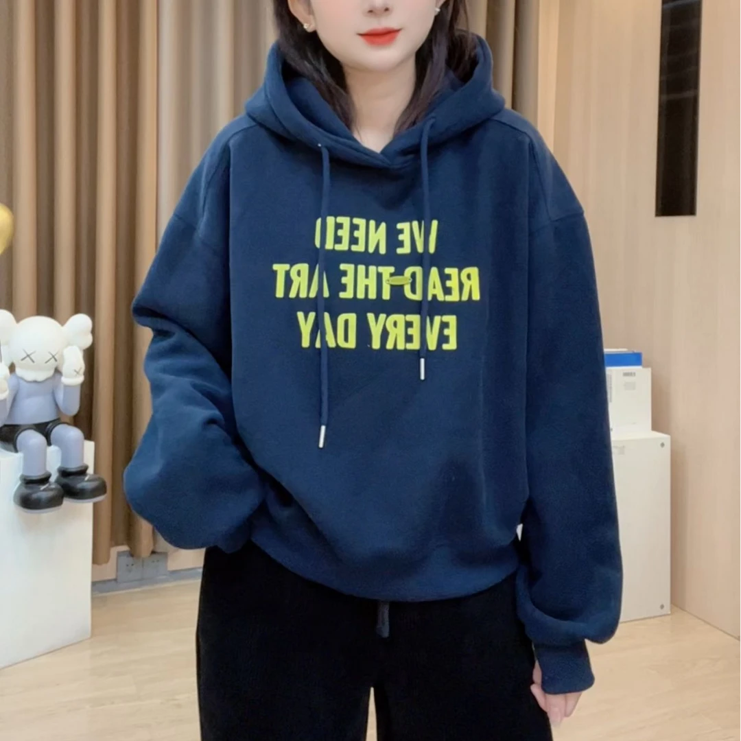 2025新款宽松爆款上衣韩版女装慵懒风连帽加绒加厚卫衣女B374