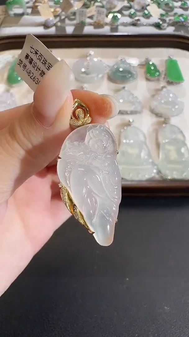 吊坠(不含链)18K金镶嵌翡翠【源头工厂】钻石镶嵌